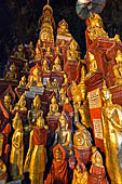 Inle Lake Myanmar. Pindaya, the famous Shwe Oo Min pagoda, a natural cave filled with thousands of gilded Buddha statues. 